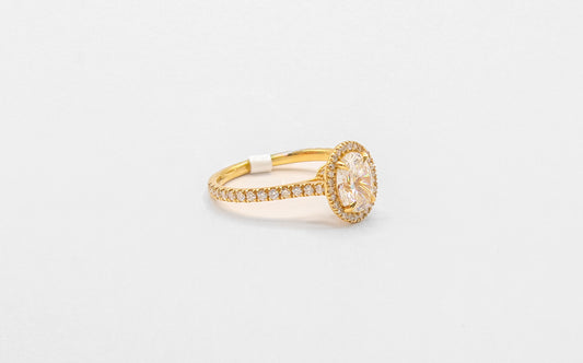 18K Gold Oval White Sapphire Halo Diamond Solitaire Ring