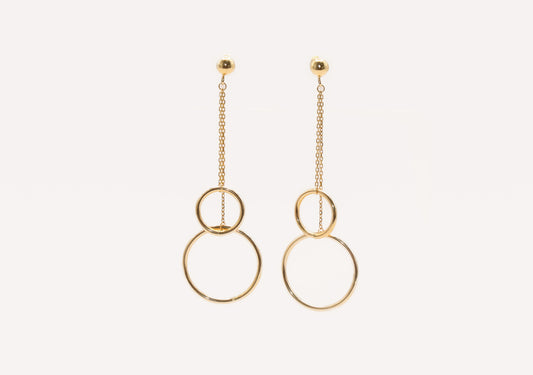 18K Gold Long Circle Earrings