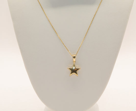 14K Gold Puff Star Necklace