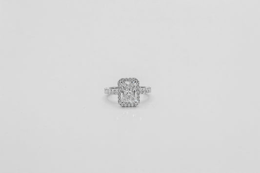 14K White Gold 4.04 Carat Radiant Halo Diamond Solitaire Ring