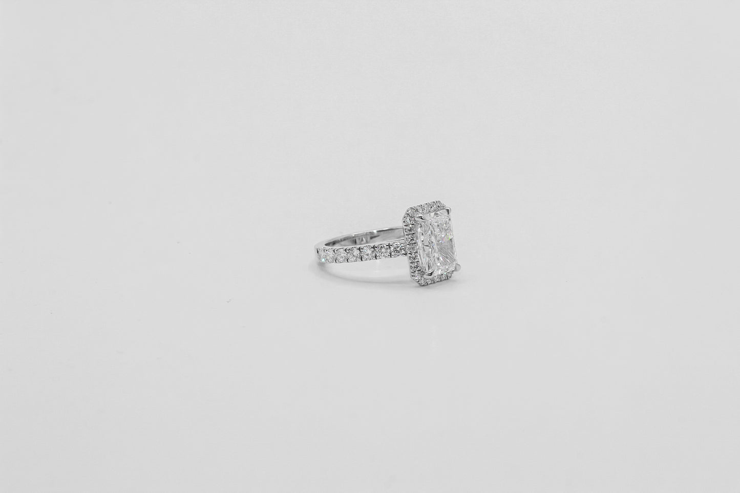 14K White Gold 4.04 Carat Radiant Halo Diamond Solitaire Ring