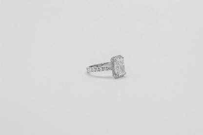 14K White Gold 4.04 Carat Radiant Halo Diamond Solitaire Ring