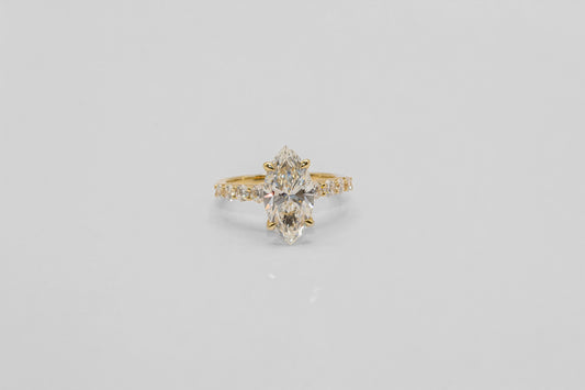 14K Gold Marquis Cut Diamond Solitaire Ring
