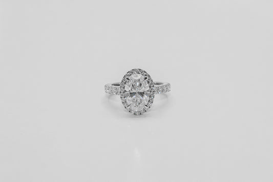 14K White Gold 2.57 Carat Oval Halo Diamond Ring