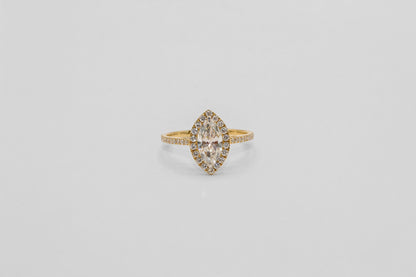 14K Gold Marquis Cut Halo Diamond Ring