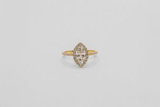 14K Gold Marquis Cut Halo Diamond Ring