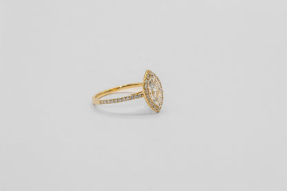 14K Gold Marquis Cut Halo Diamond Ring