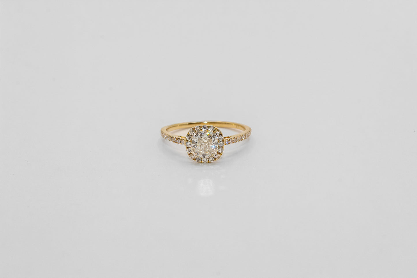 14K Gold Cushion Cut Halo Diamond Ring