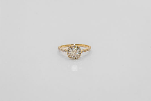 14K Gold Cushion Cut Halo Diamond Ring