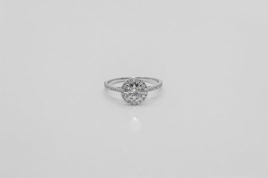 14K White Gold Round Halo Solitaire Ring