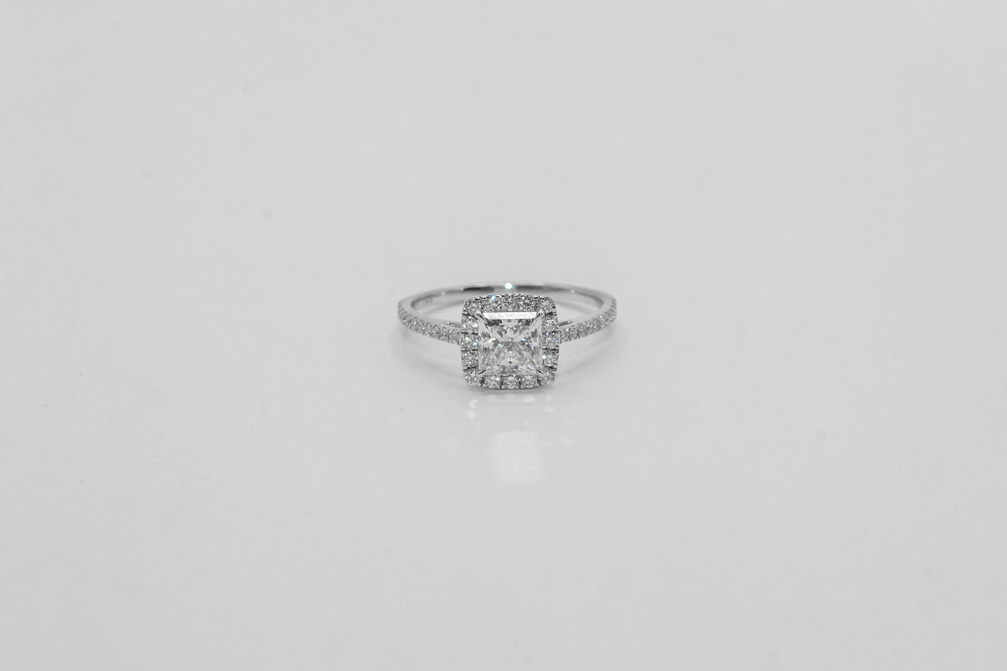 14K White Gold Princess Cut Halo Diamond Solitaire Ring