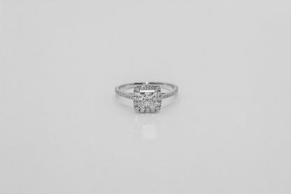 14K White Gold Princess Cut Halo Diamond Solitaire Ring