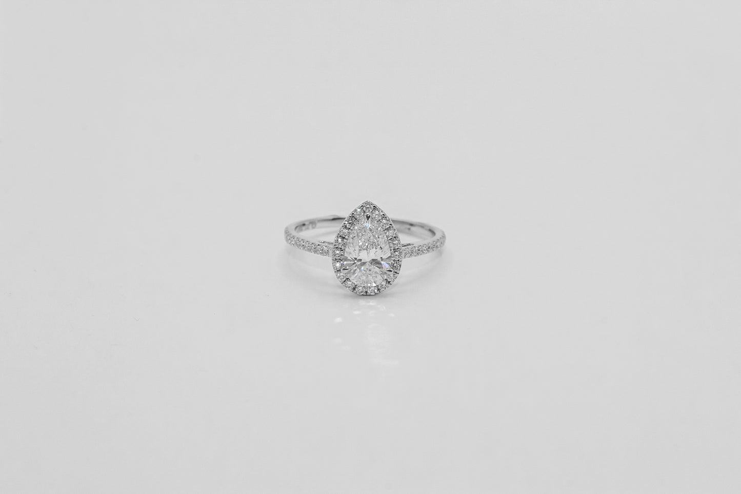 14K White Gold Pear Halo Diamond Solitaire Ring