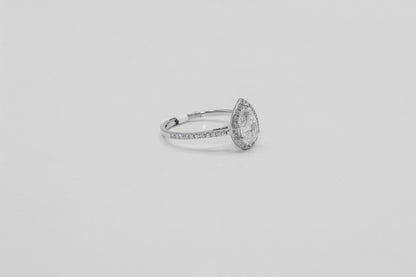 14K White Gold Pear Halo Diamond Solitaire Ring