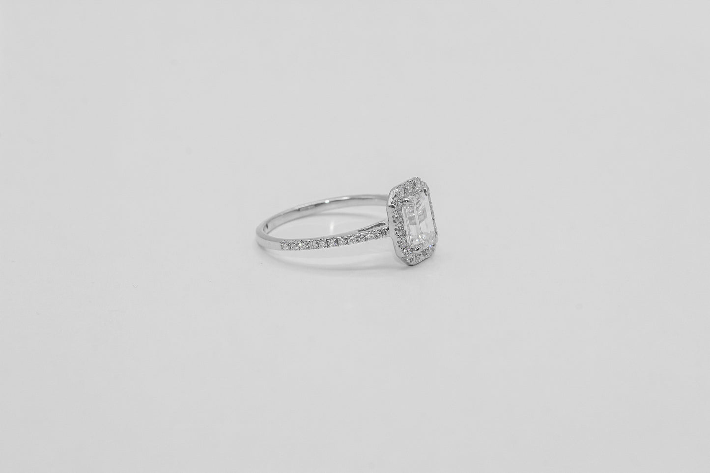 14K White Gold Asher Cut Halo Solitaire Ring
