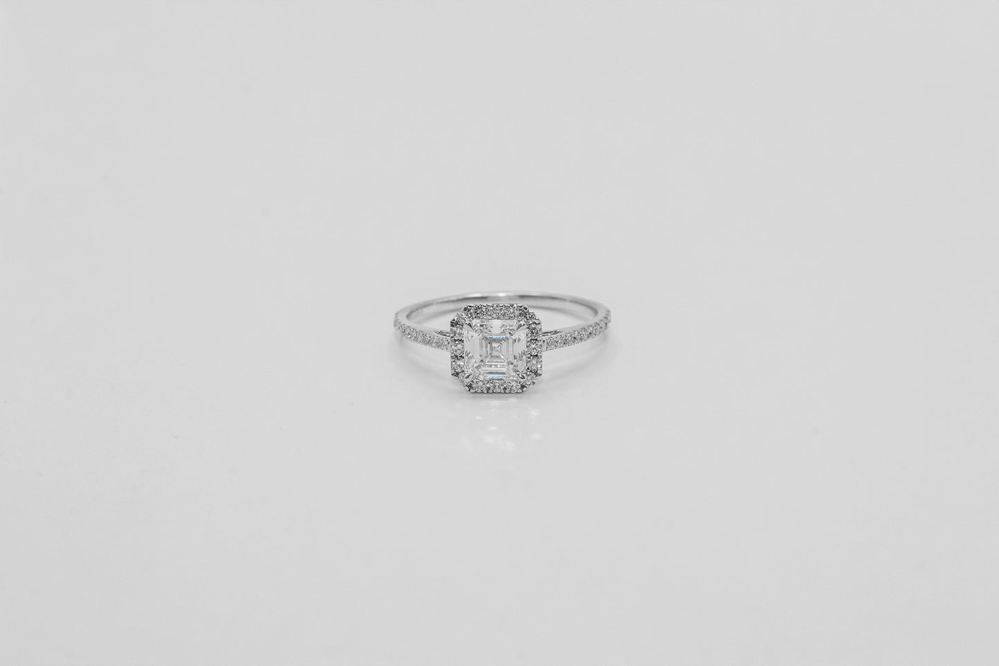 14K White Gold Asher Cut Halo Solitaire Ring