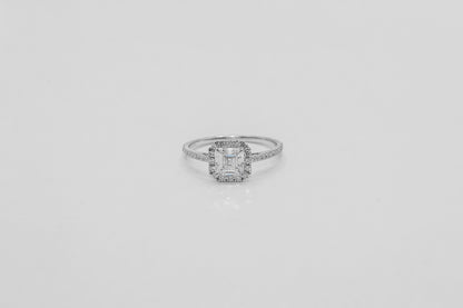 14K White Gold Asher Cut Halo Solitaire Ring