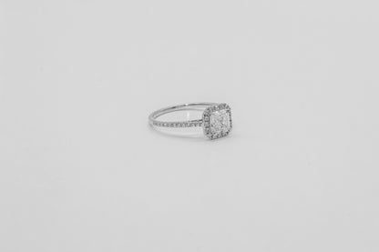 14K White Gold Asher Cut Halo Solitaire Ring