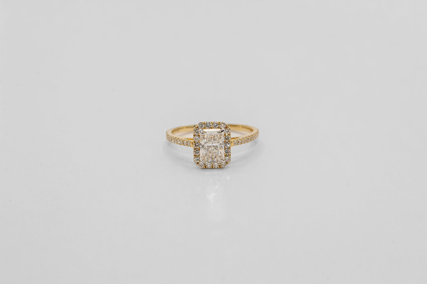 14K Gold Radiant Halo Diamond Solitaire Ring