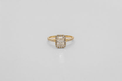 14K Gold Radiant Halo Diamond Solitaire Ring