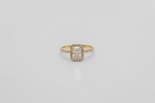14K Gold Radiant Halo Diamond Solitaire Ring