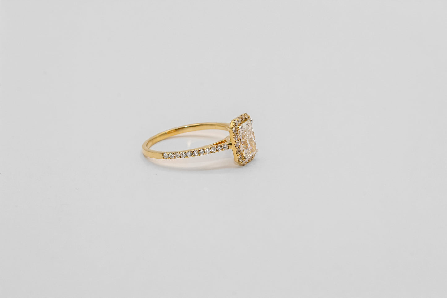 14K Gold Radiant Halo Diamond Solitaire Ring