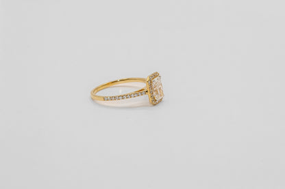 14K Gold Radiant Halo Diamond Solitaire Ring