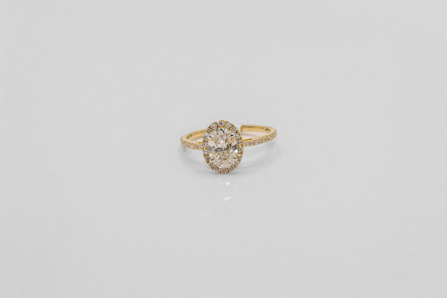 14K Gold Oval Halo Diamond Solitaire Ring