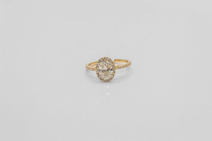 14K Gold Oval Halo Diamond Solitaire Ring