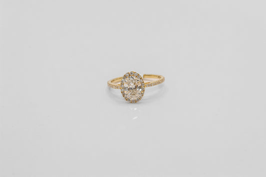 14K Gold Oval Halo Diamond Solitaire Ring
