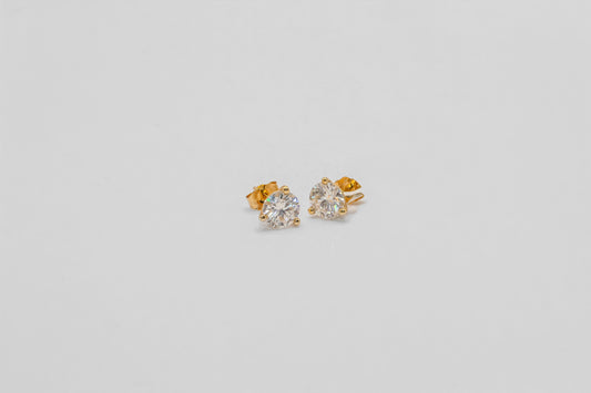 14K Gold Round Diamond Stud Earrings