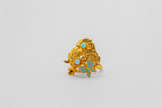 21K Gold Flower Turquoise Ring