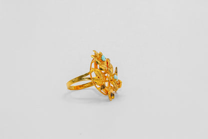 21K Gold Flower Turquoise Ring