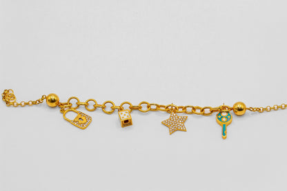 21K Gold Multi Charm Bracelet