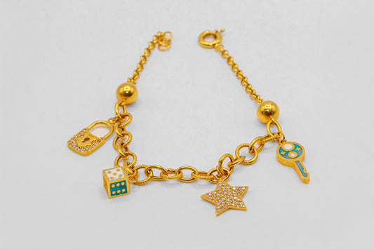 21K Gold Multi Charm Bracelet
