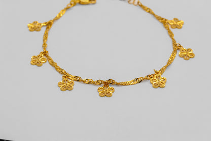 21K Gold Flower Charm Bracelet