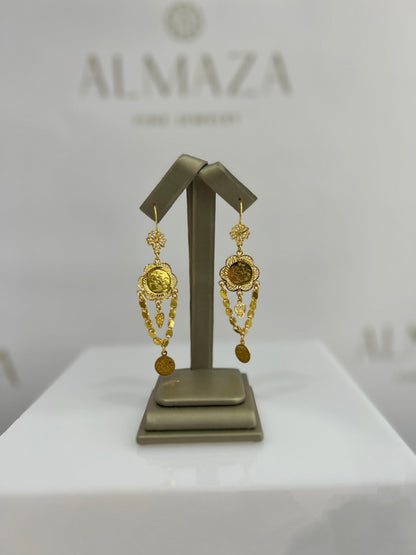 21K Gold Coin Chandelier Earrings