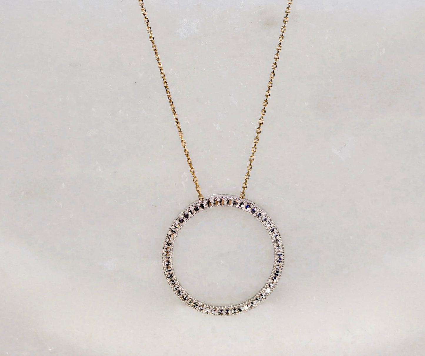 14k Two Tone Gold Circle Necklace