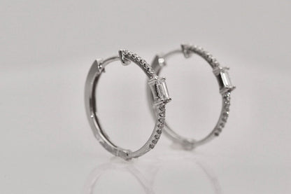 14k White Gold Diamond Hoop Earrings