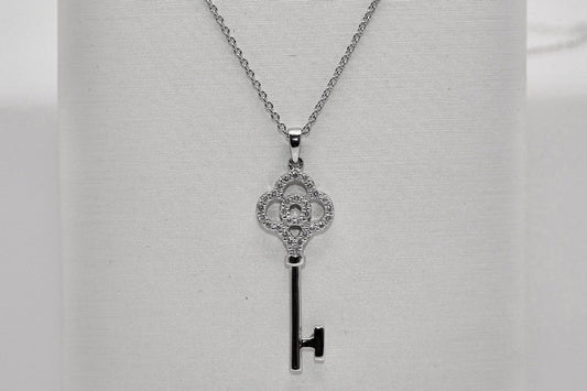 18k White Gold Diamond Key Necklace