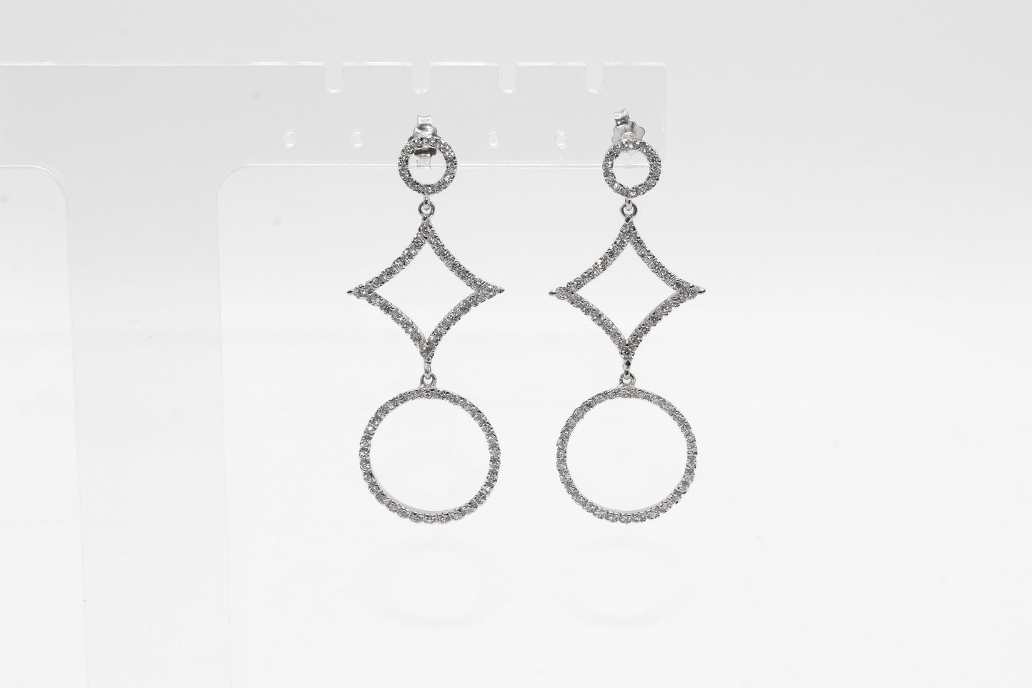 18K White Gold Dangle Studded Earrings
