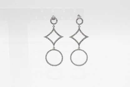 18K White Gold Dangle Studded Earrings