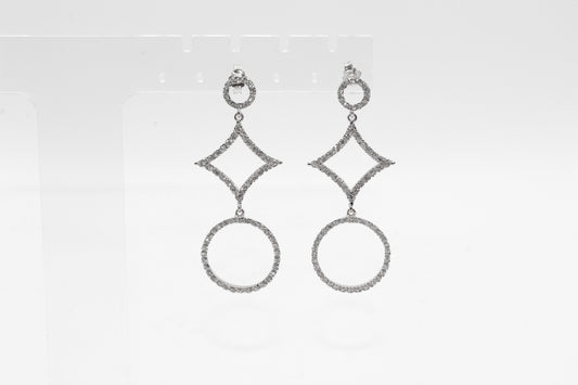 18K White Gold Dangle Studded Earrings