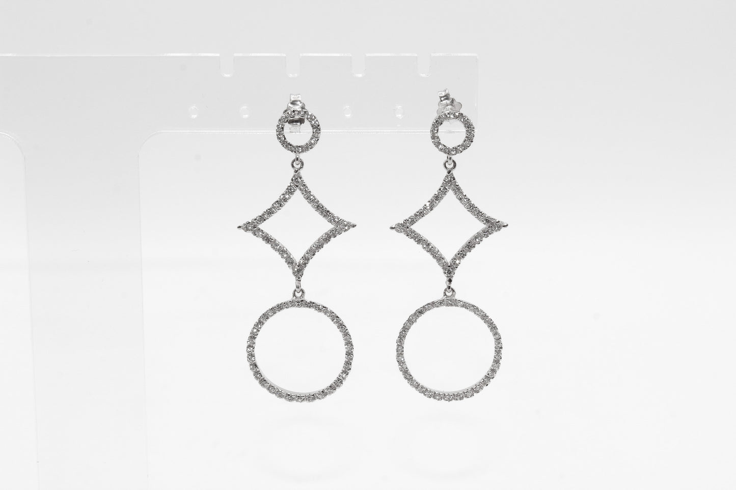 18K White Gold Dangle Studded Earrings