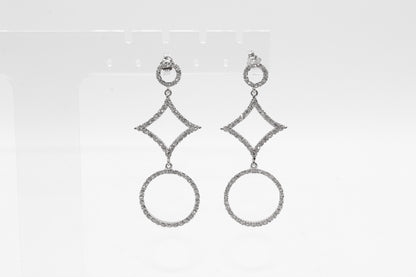 18K White Gold Dangle Studded Earrings