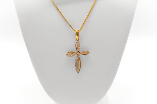 21K Gold Studded Cross Pendant