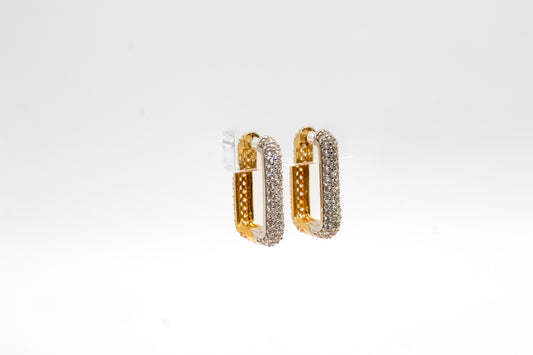 14K Gold a Rectangular Studded Two Tone Hoop