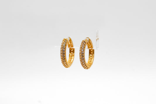 14K Gold Round Studded Huggies Earrings