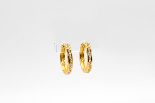 14K Gold Small Studded Hoop Earrings