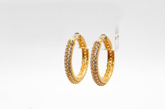 14K Gold Medium Studded Hoop Earrings